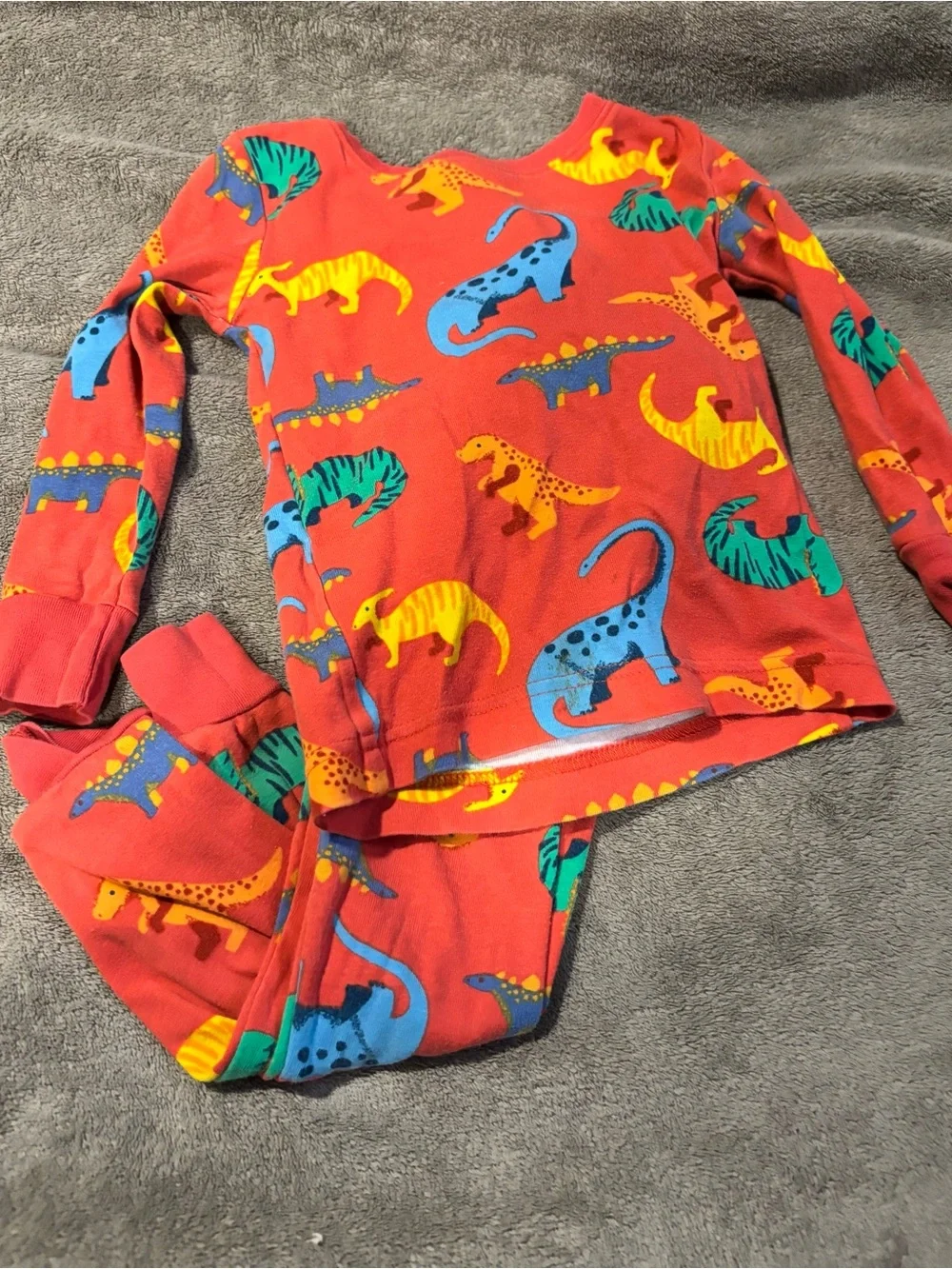Coral Kids Pajama Set with Bright Dinosaur Prints